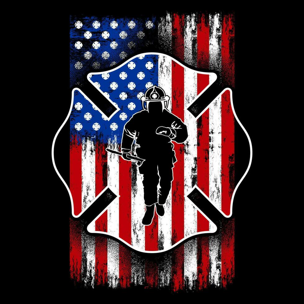American Fireman Shield Flag vector
