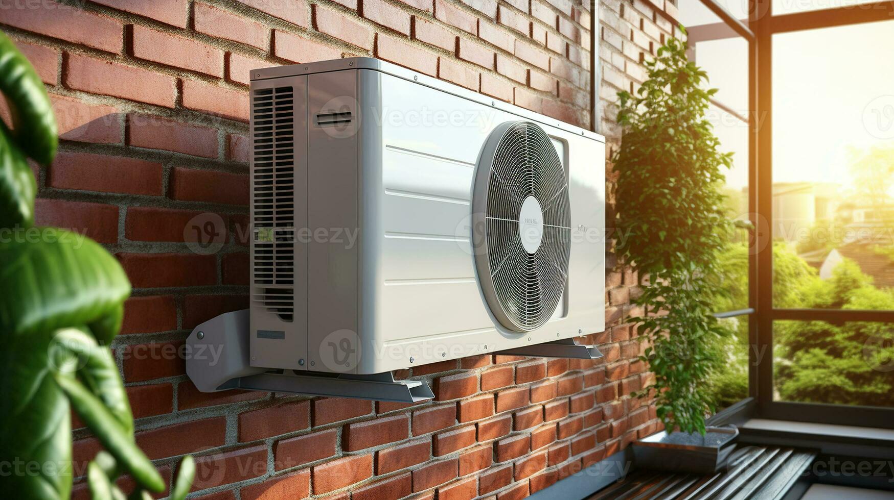 Residential Heat Pump Air Conditioner. Generative AI photo