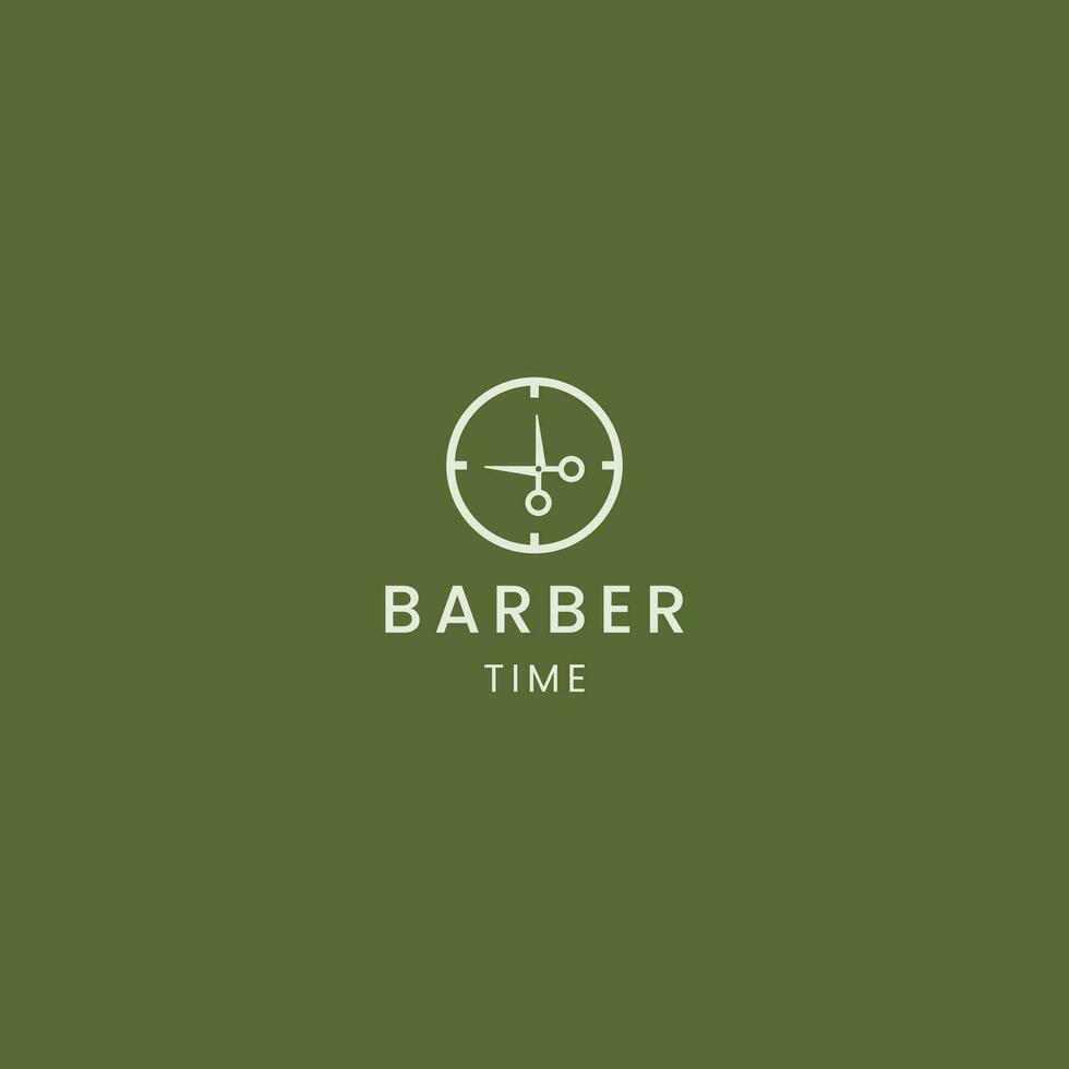 Barbershop time logo, scissors combine with clock logo modern concept vector