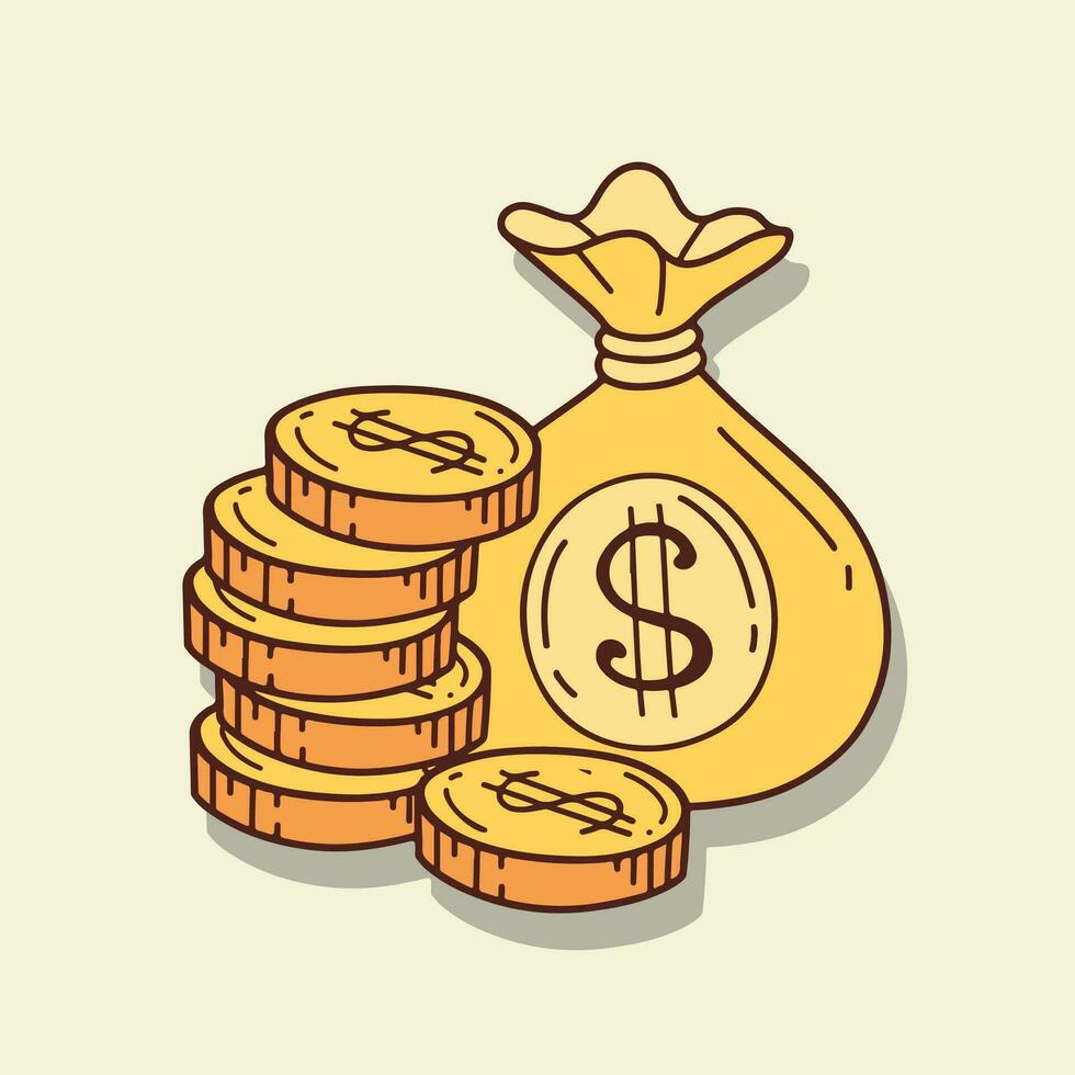 Money bag and gold coin vector illustration