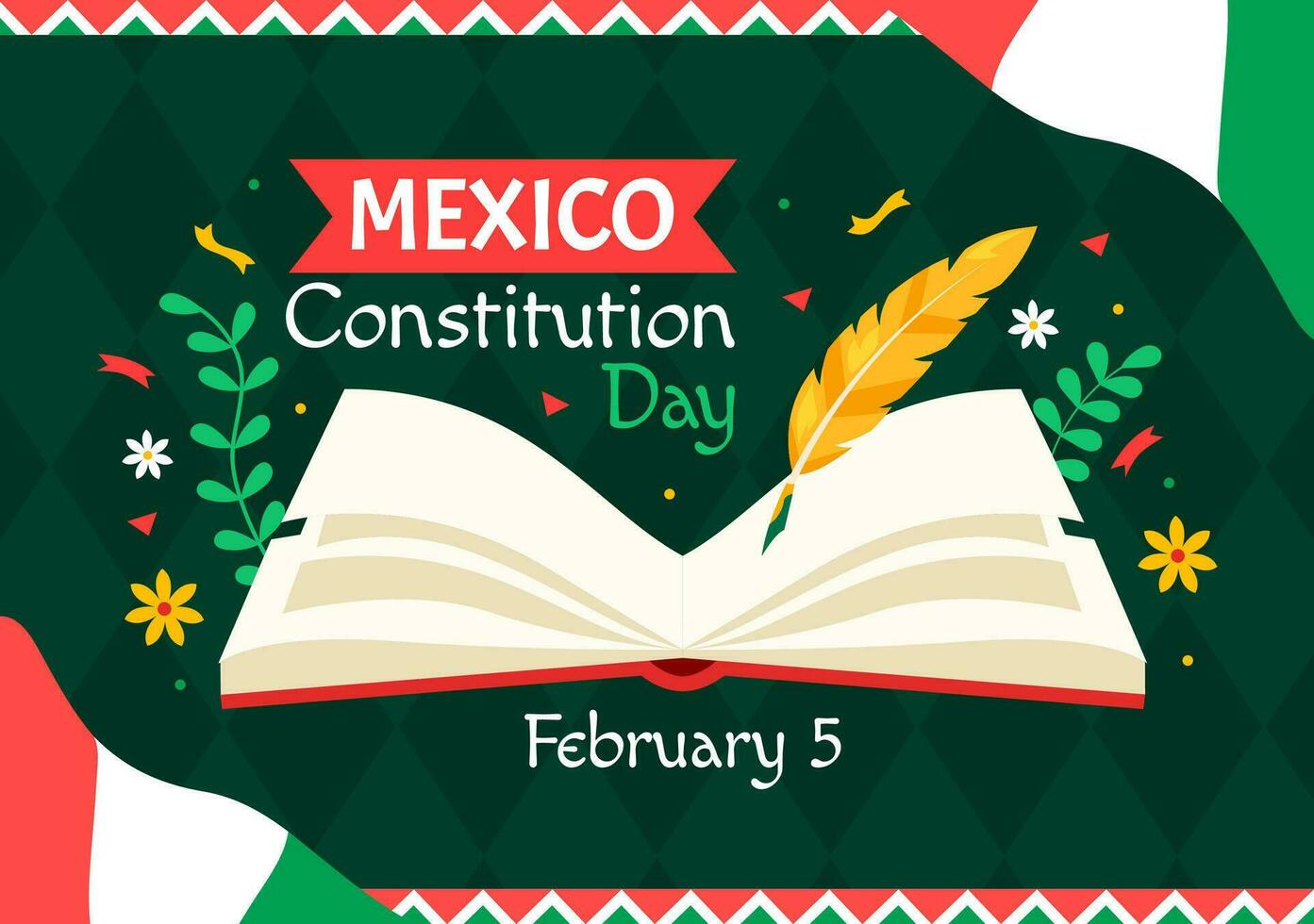 Dia De La Constitucion Vector Illustration. Translation Happy Constitution Day of Mexico on February 5 with Mexican Hat and Waving Flag Background