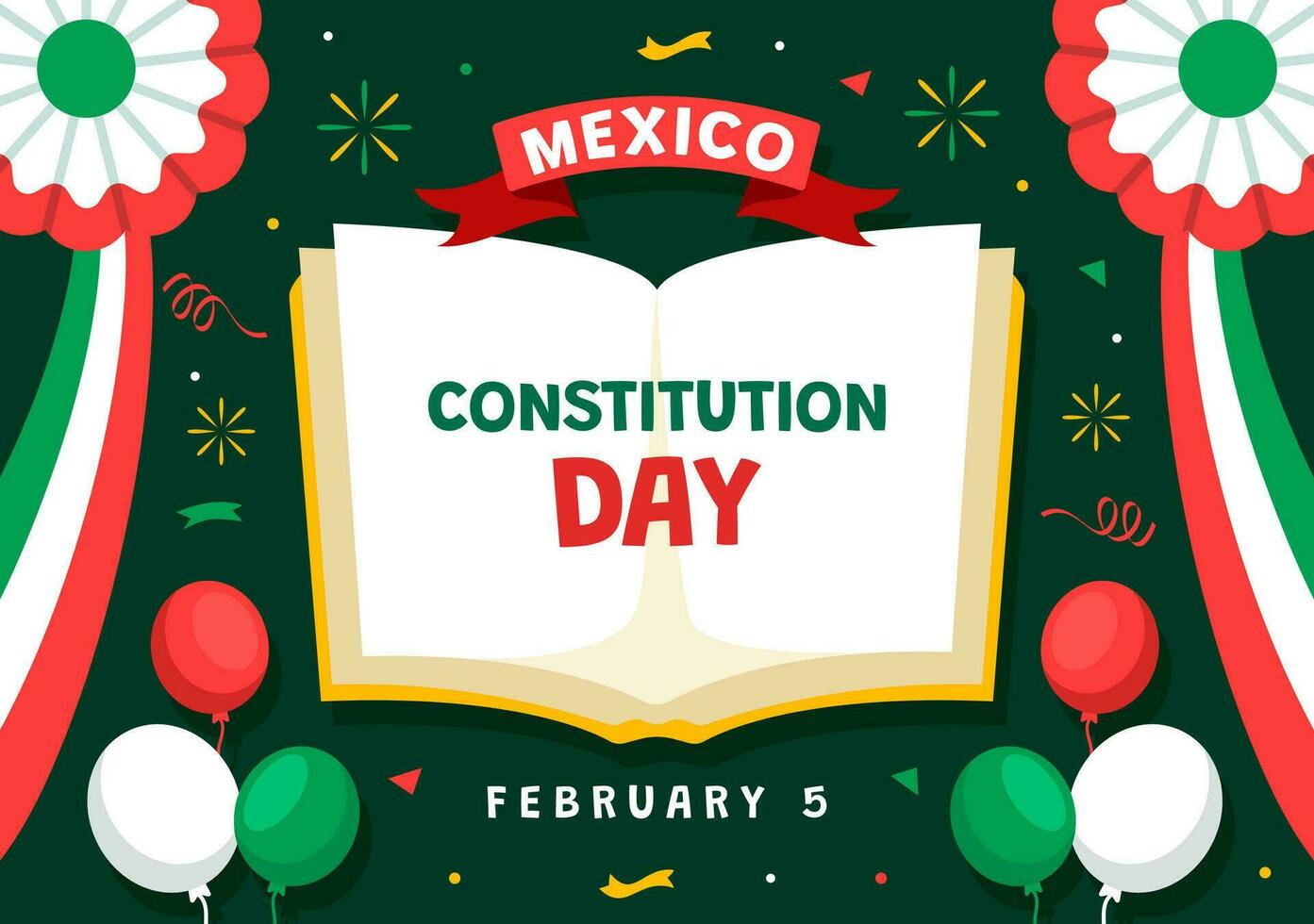 Dia De La Constitucion Vector Illustration. Translation Happy Constitution Day of Mexico on February 5 with Mexican Hat and Waving Flag Background