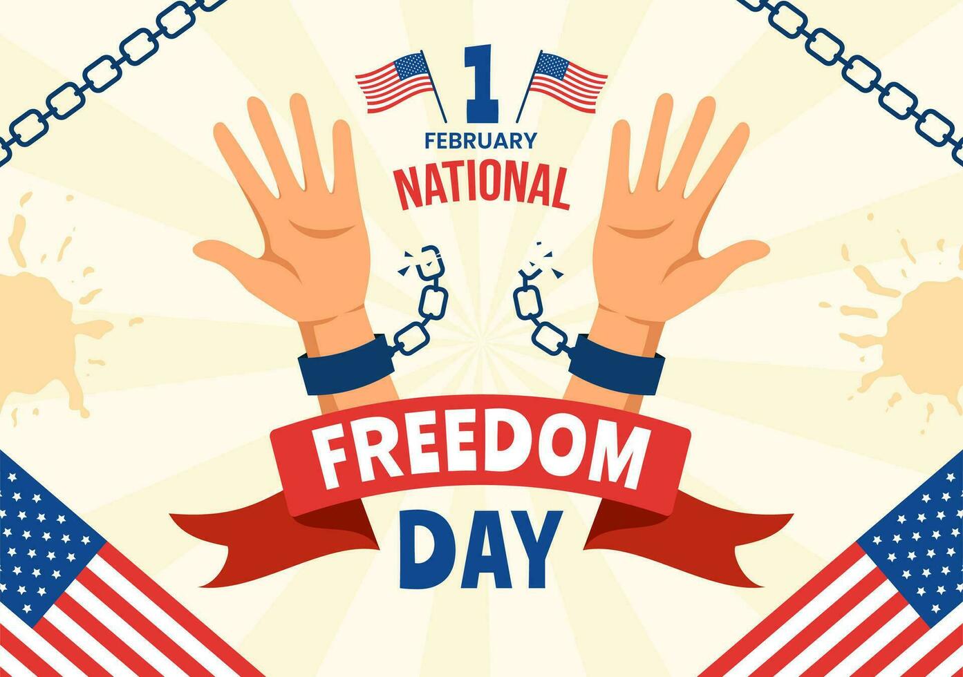 National Freedom Day Vector Illustration on 1 February with USA Flag and Hands in Handcuffs to Honoring all Who Served in Flat Background