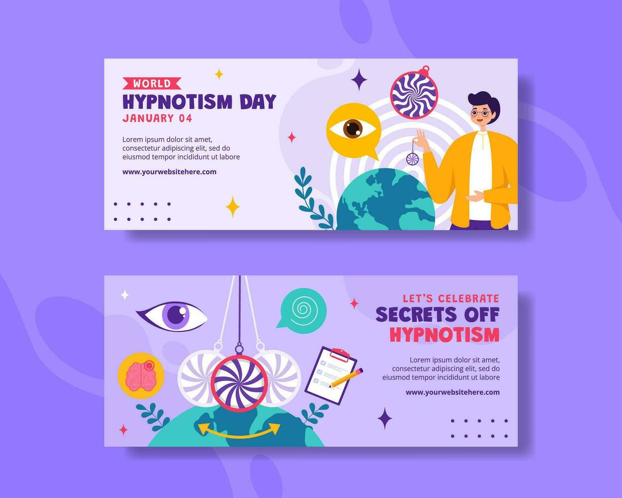 Hypnotism Day Horizontal Banner Flat Cartoon Hand Drawn Templates Background Illustration vector