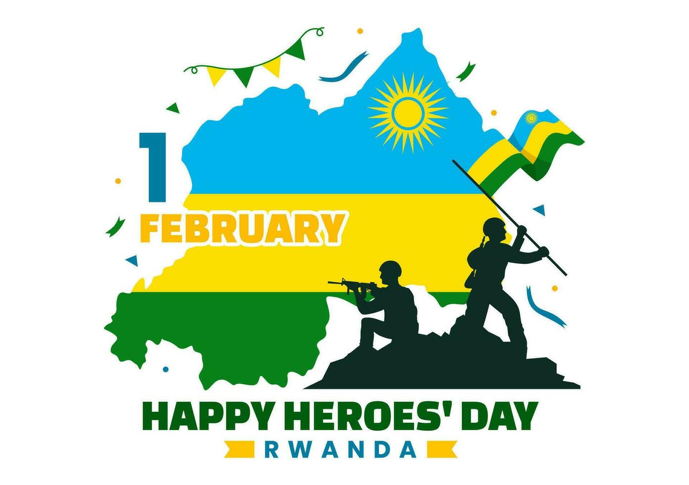 Rwanda Heroes Day Vector Illustration on February 1 with Rwandan Flag