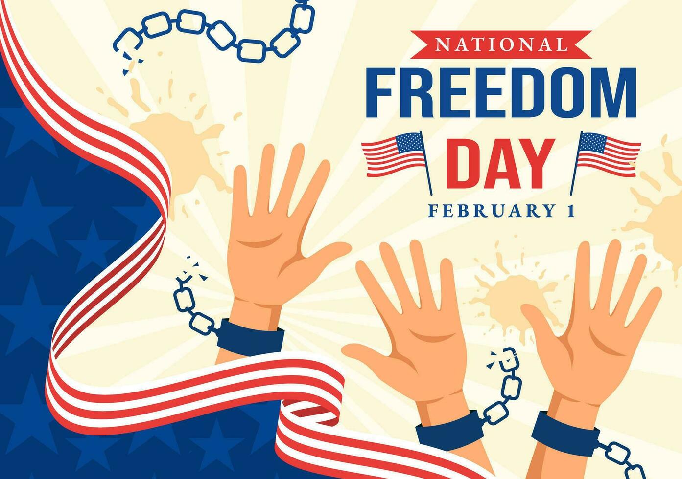 National Freedom Day Vector Illustration on 1 February with USA Flag and Hands in Handcuffs to Honoring all Who Served in Flat Background