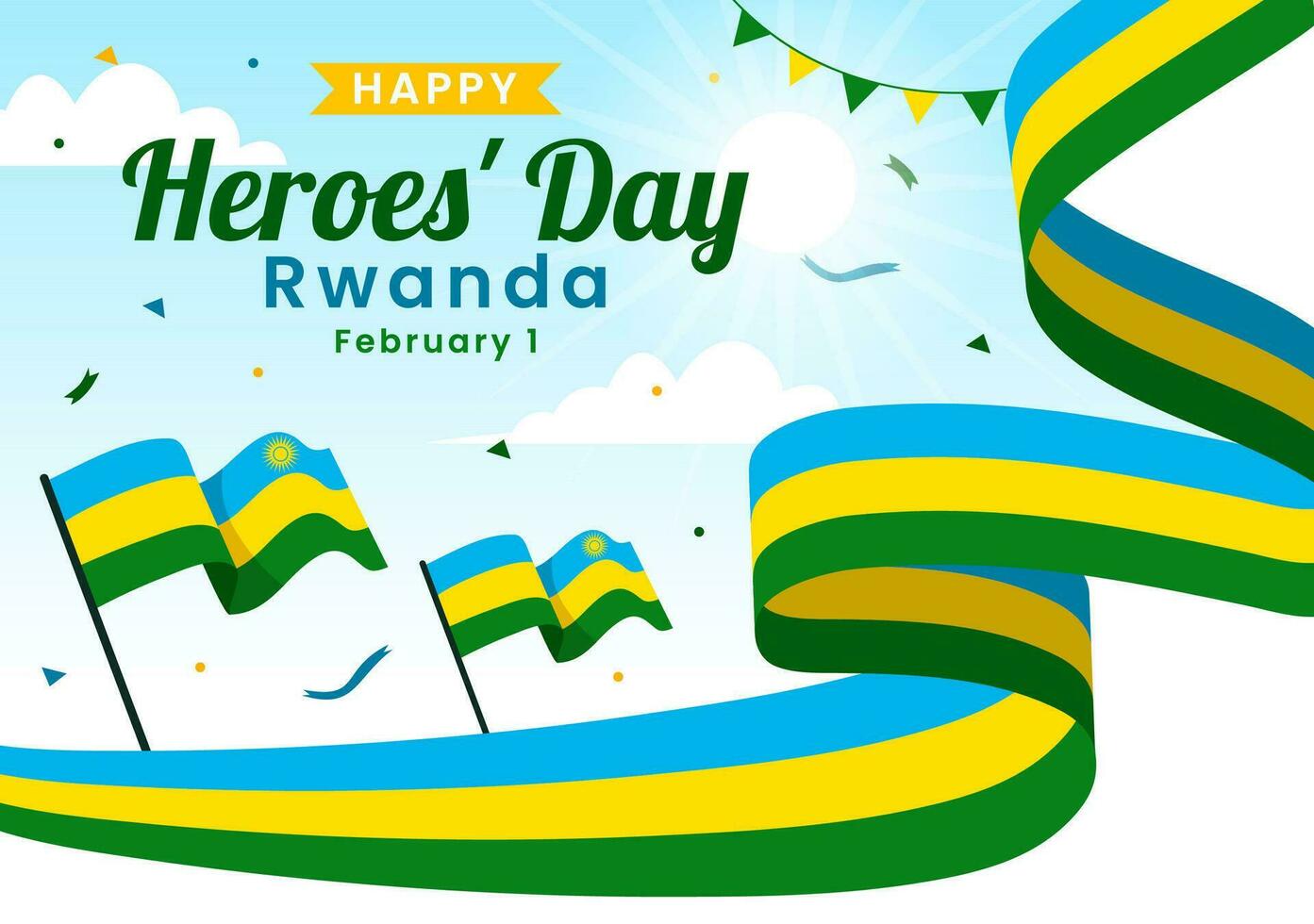 Ruanda héroes día vector ilustración en febrero 1 con ruandes bandera y soldado monumento quien luchado en nacional fiesta dibujos animados antecedentes