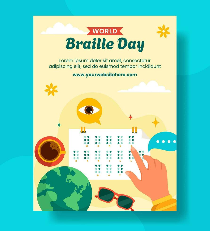 braille día vertical póster plano dibujos animados mano dibujado plantillas antecedentes ilustración vector