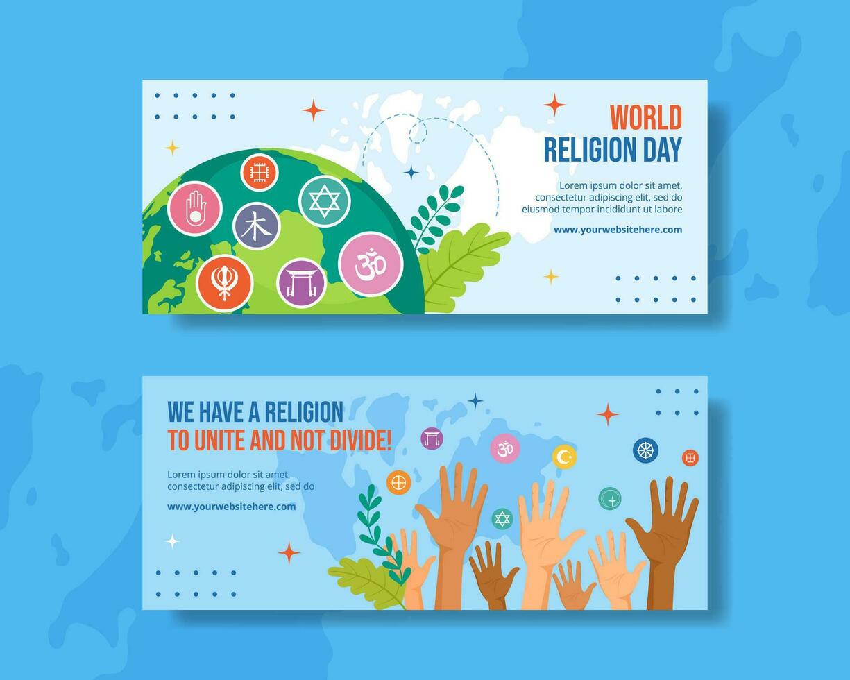 Religion Day Horizontal Banner Flat Cartoon Hand Drawn Templates Background Illustration vector