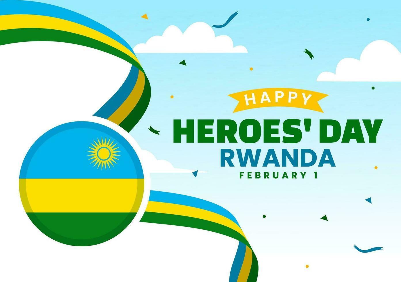 Ruanda héroes día vector ilustración en febrero 1 con ruandes bandera y soldado monumento quien luchado en nacional fiesta dibujos animados antecedentes