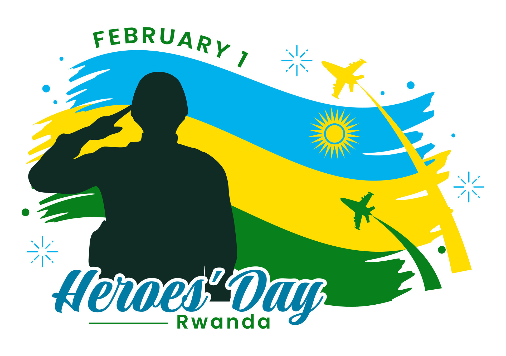 Rwanda Heroes Day Vector Illustration on February 1 with Rwandan Flag