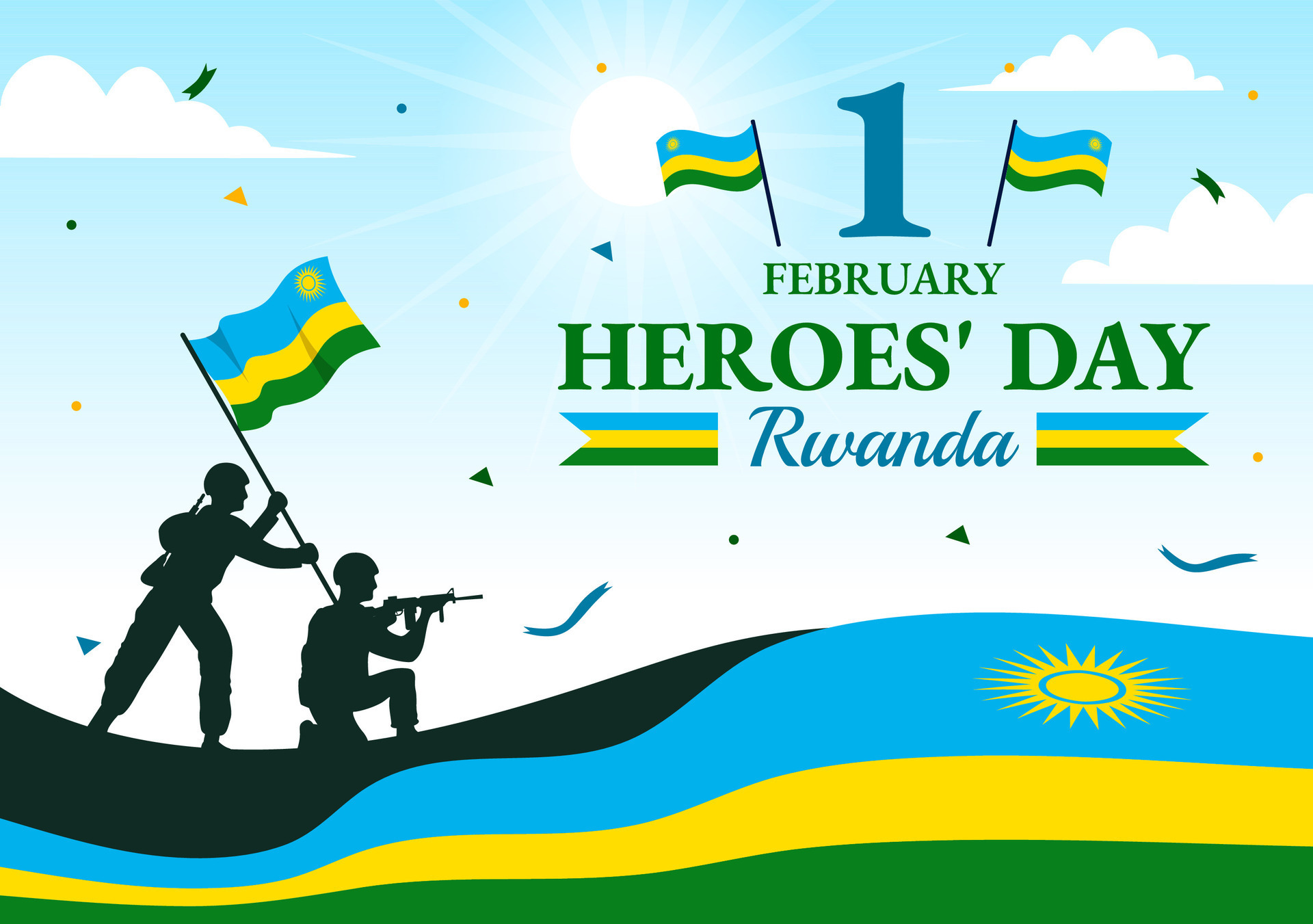 Rwanda Heroes Day Vector Illustration on February 1 with Rwandan Flag