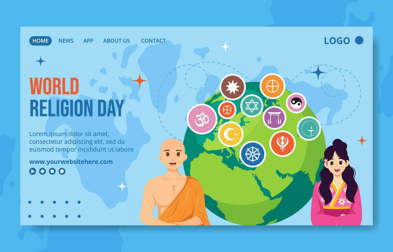 Religion Day Social Media Landing Page Cartoon Hand Drawn Templates Background Illustration vector