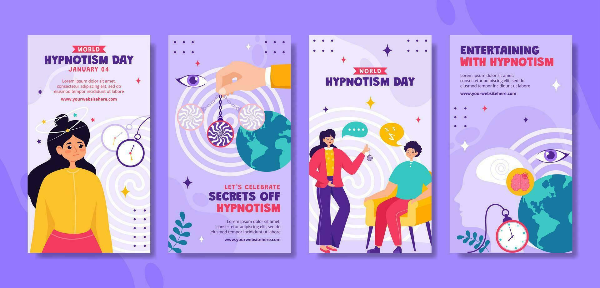 Hypnotism Day Social Media Stories Flat Cartoon Hand Drawn Templates Background Illustration vector