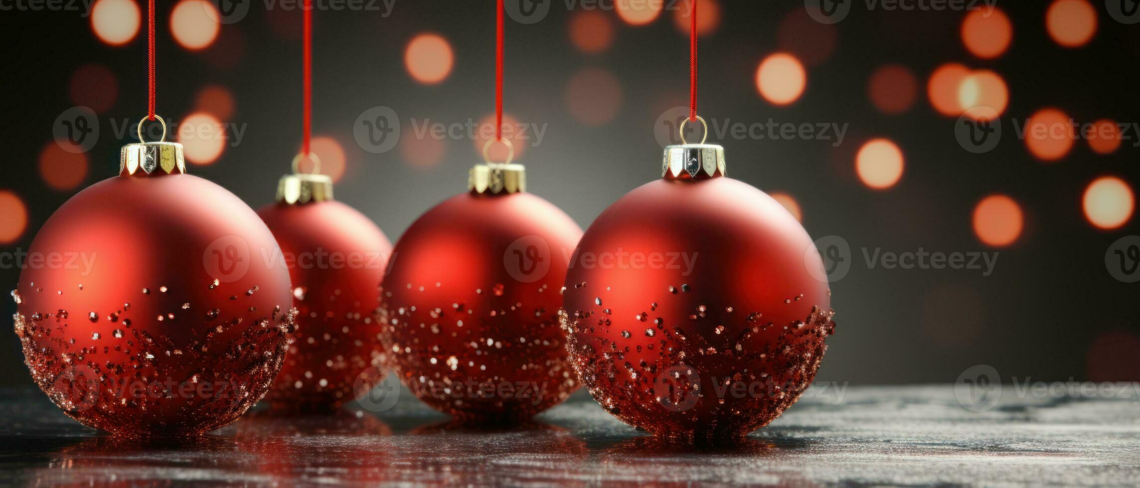 christmas baubles in the snow, holiday balls hanging, christmas background, ai generative photo