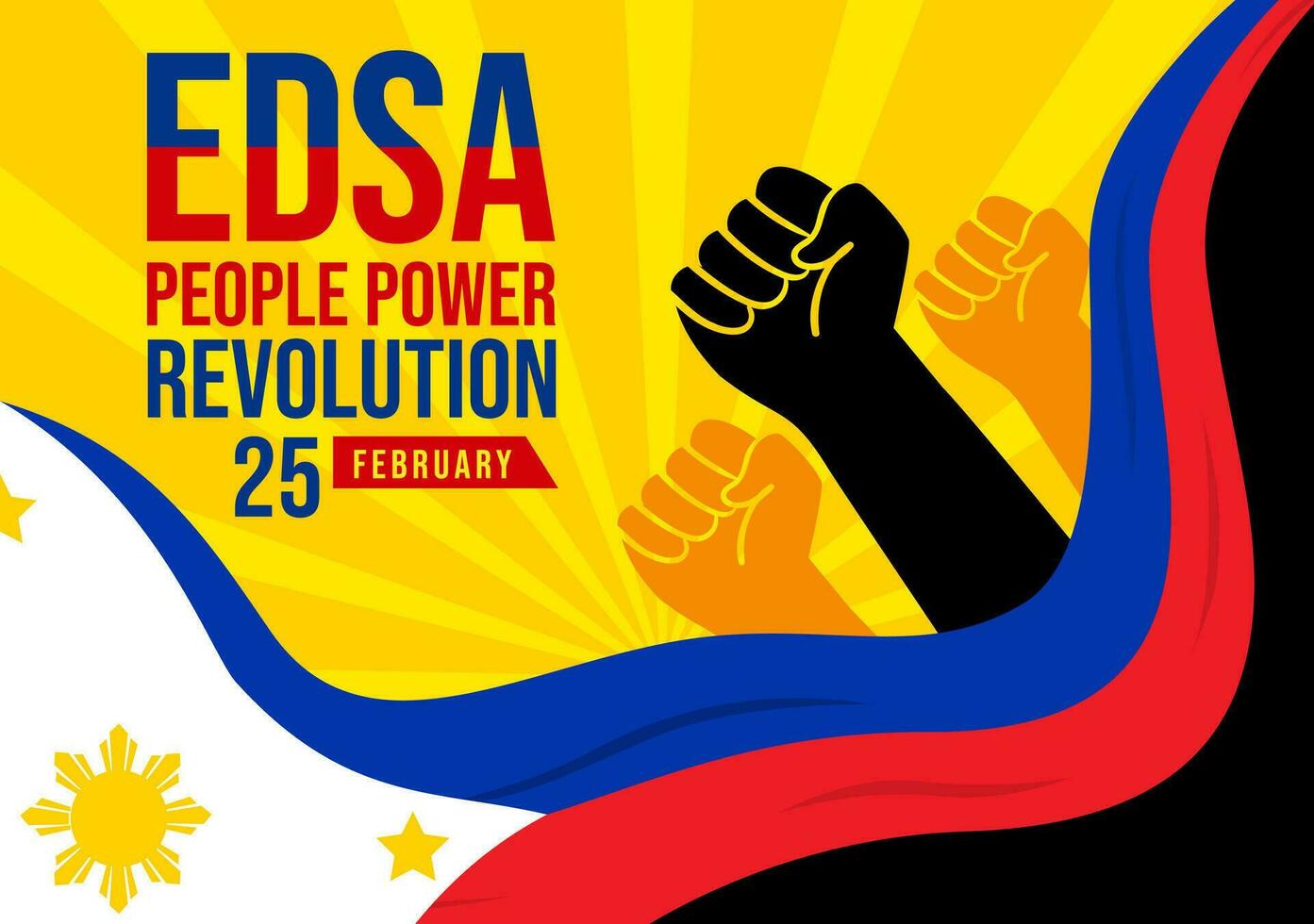 edsa personas poder revolución aniversario de filipino vector ilustración en febrero 25 con Filipinas bandera en fiesta plano dibujos animados antecedentes