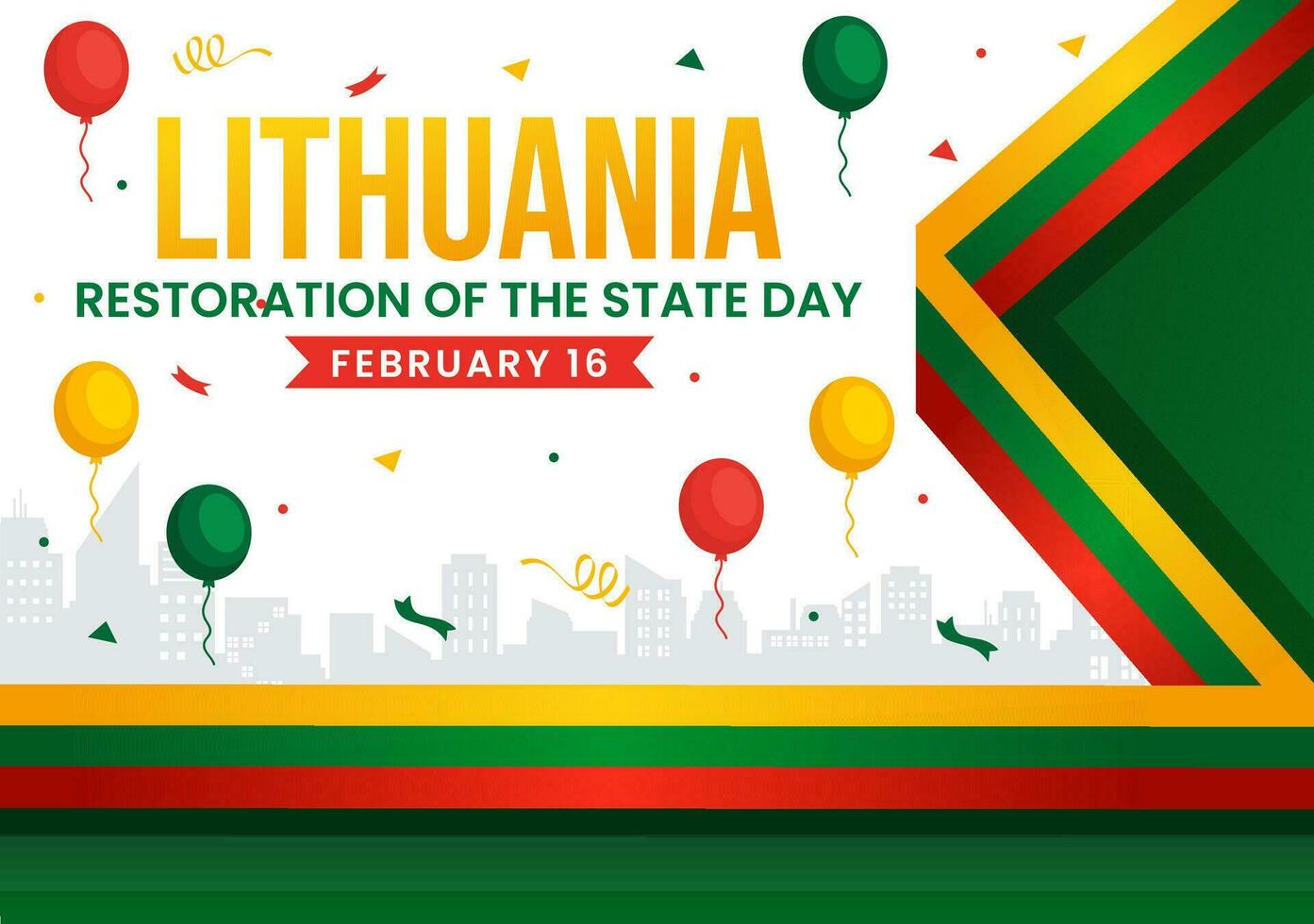 Lithuania Restoration of the State Day Vector Illustration on 16 February with Waving Flag in Happy Independence Holiday Flat Cartoon Background