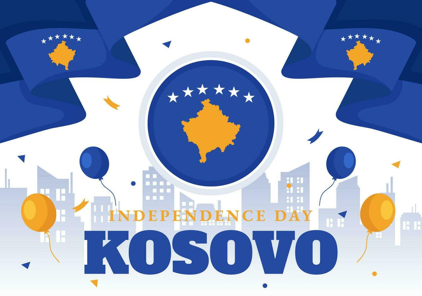 Kosovo Independence Day Vector Illustration on February 17 with Waving Flag in Happy Republic Celebration Holiday on Flat Cartoon Background