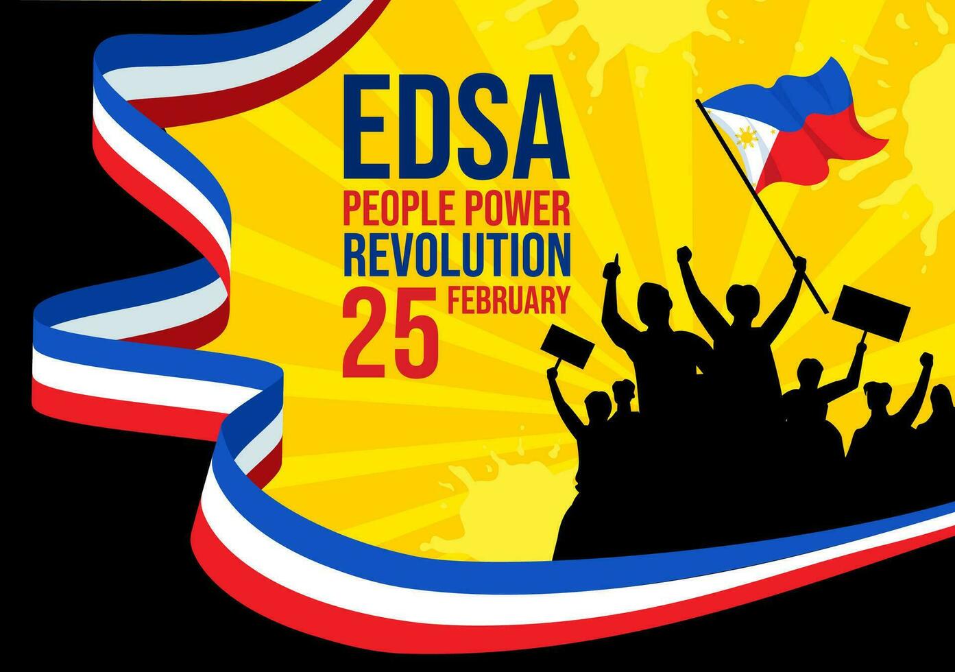 Edsa People Power Revolution Anniversary of Philippine Vector Illustration on February 25 with Philippines Flag in Holiday Flat Cartoon Background