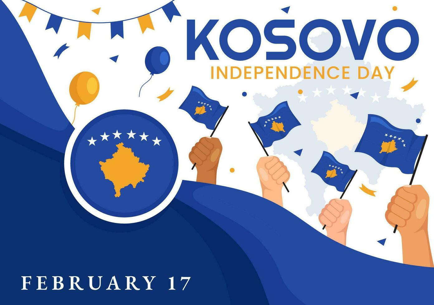 Kosovo Independence Day Vector Illustration on February 17 with Waving Flag in Happy Republic Celebration Holiday on Flat Cartoon Background