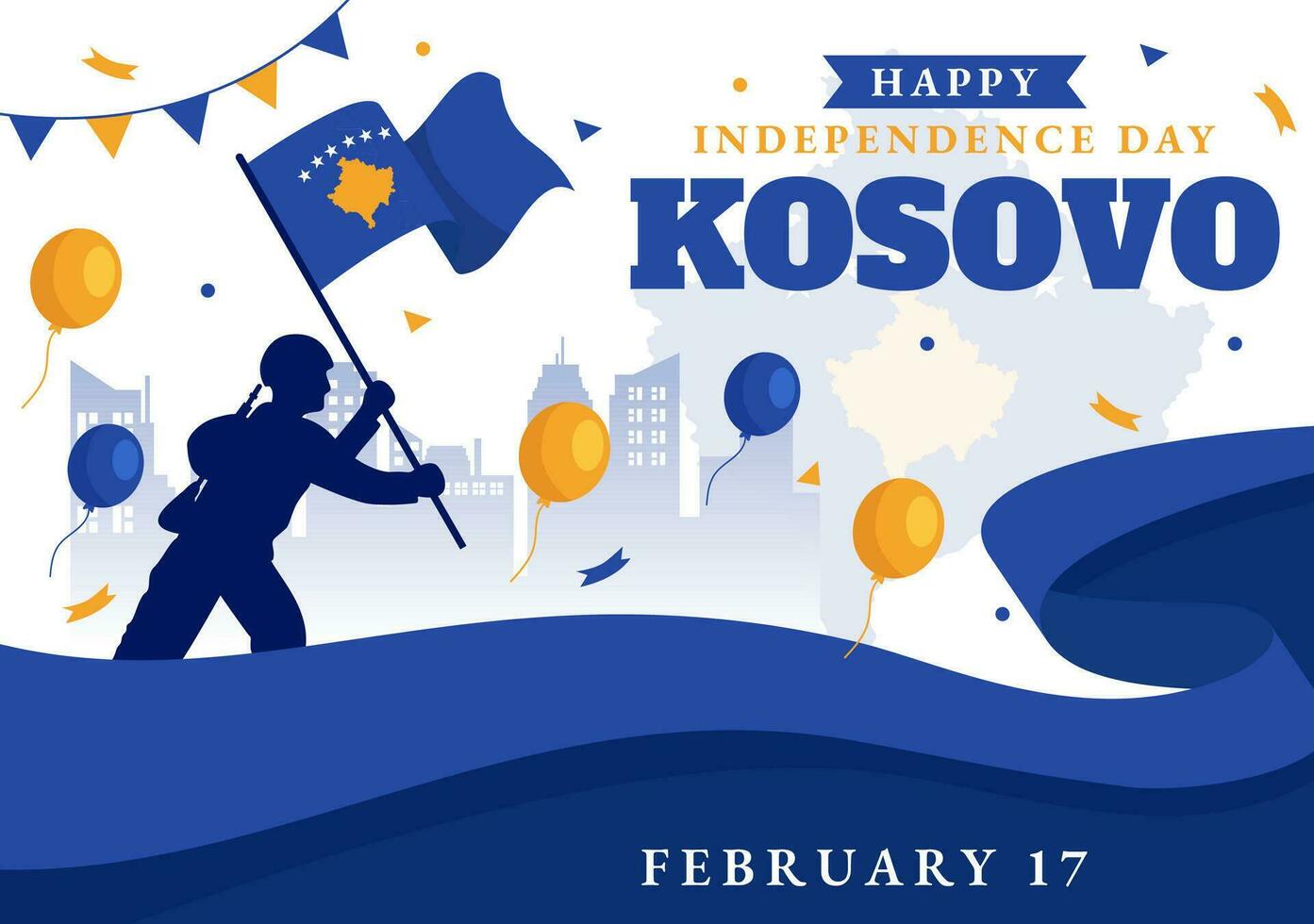 Kosovo independencia día vector ilustración en febrero 17 con ondulación bandera en contento república celebracion fiesta en plano dibujos animados antecedentes