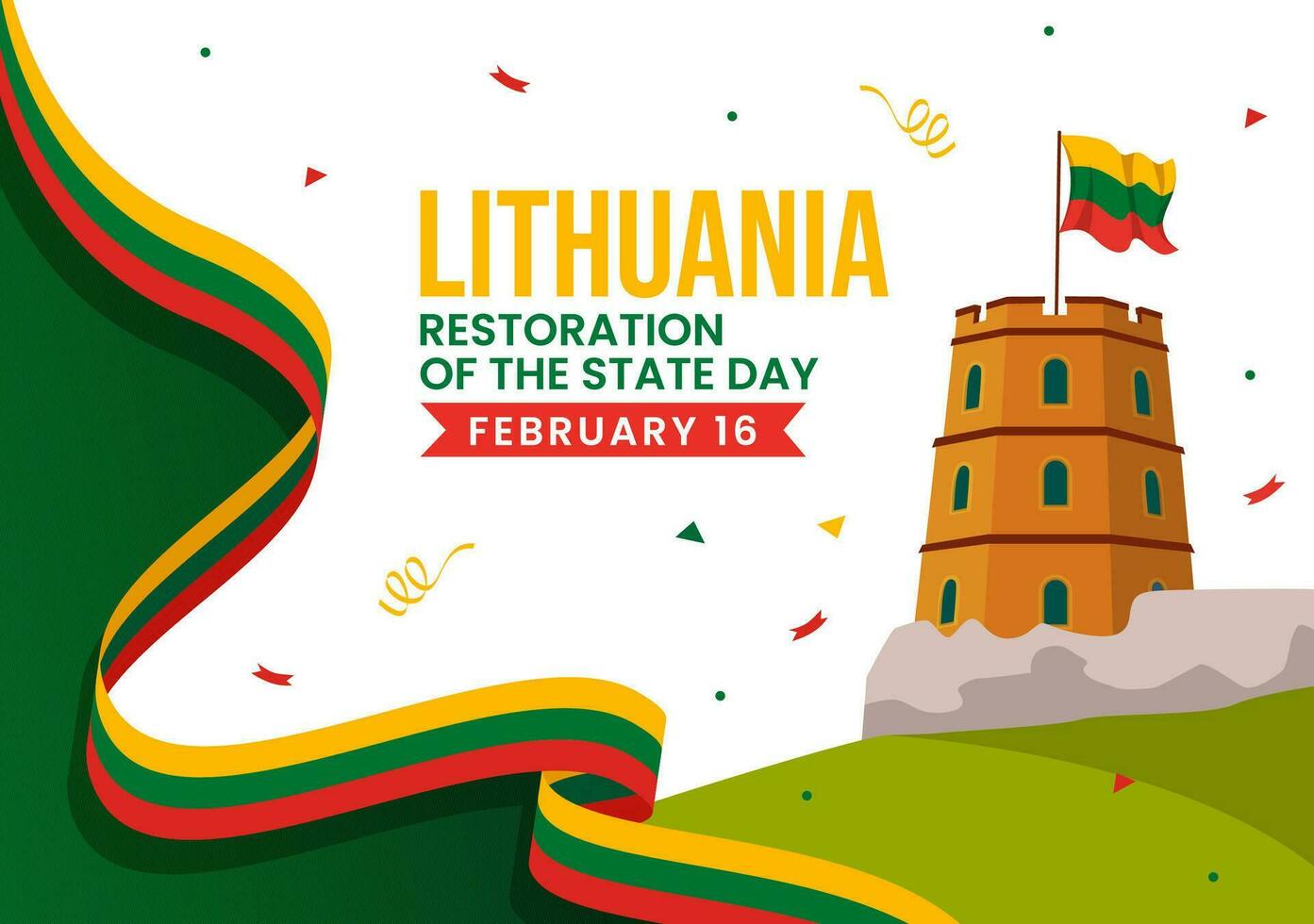 Lithuania Restoration of the State Day Vector Illustration on 16 February with Waving Flag in Happy Independence Holiday Flat Cartoon Background