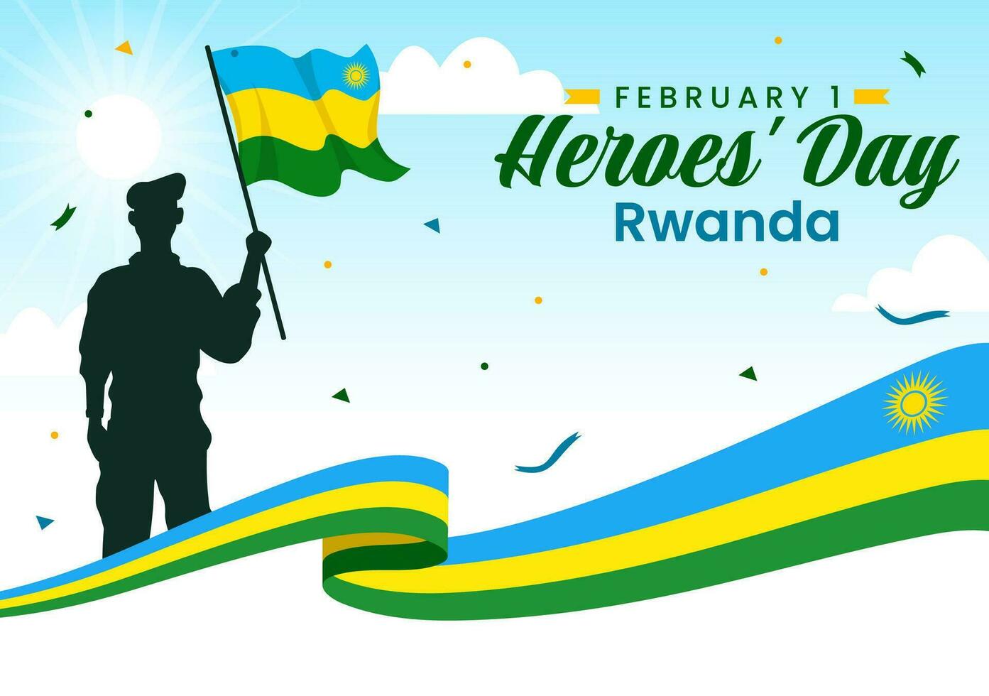 Ruanda héroes día vector ilustración en febrero 1 con ruandes bandera y soldado monumento quien luchado en nacional fiesta dibujos animados antecedentes