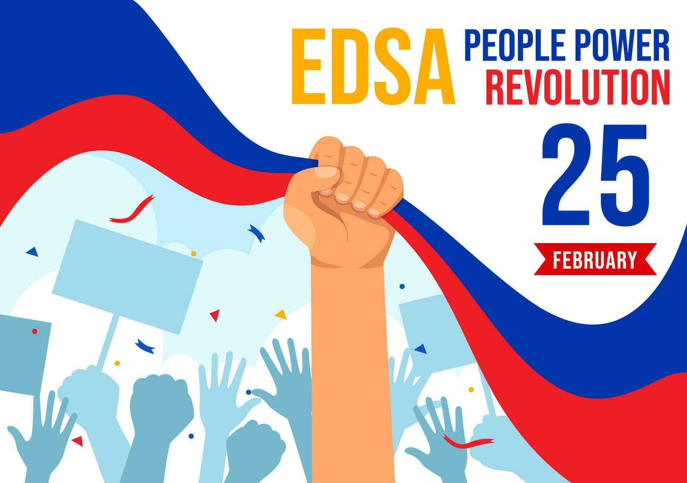 edsa personas poder revolución aniversario de filipino vector ilustración en febrero 25 con Filipinas bandera en fiesta plano dibujos animados antecedentes