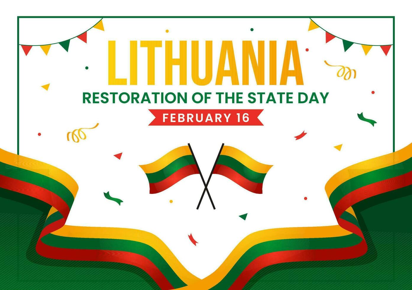 Lithuania Restoration of the State Day Vector Illustration on 16 February with Waving Flag in Happy Independence Holiday Flat Cartoon Background