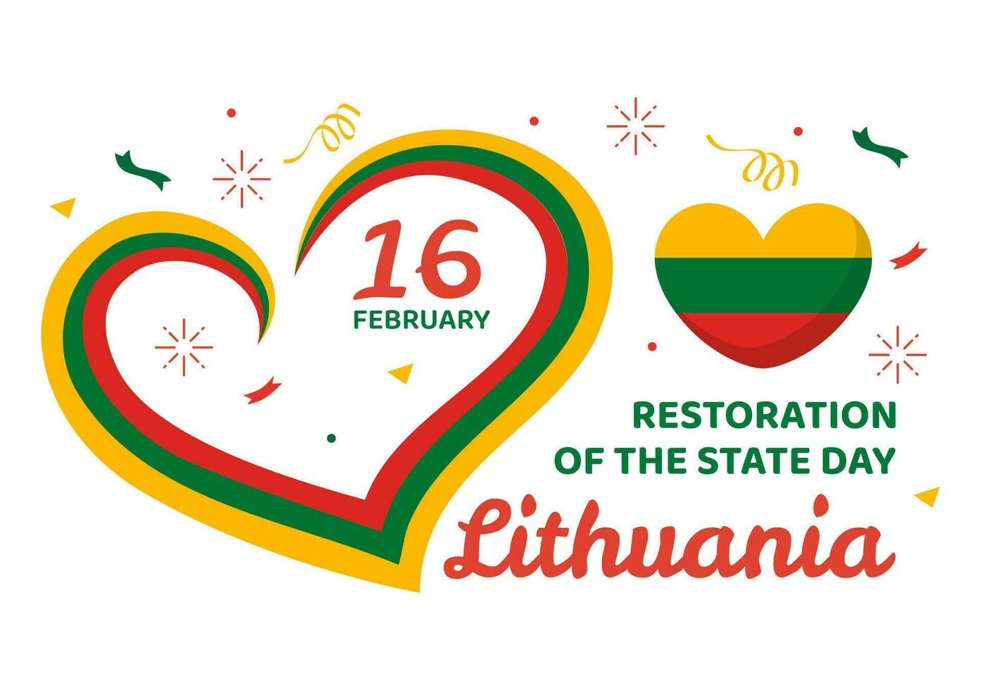 Lithuania Restoration of the State Day Vector Illustration on 16 February with Waving Flag in Happy Independence Holiday Flat Cartoon Background