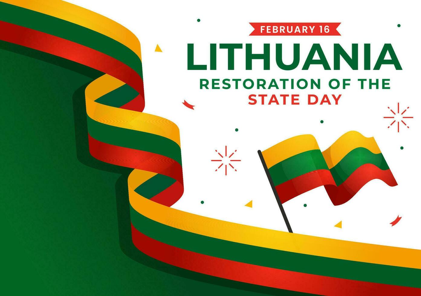 Lithuania Restoration of the State Day Vector Illustration on 16 February with Waving Flag in Happy Independence Holiday Flat Cartoon Background