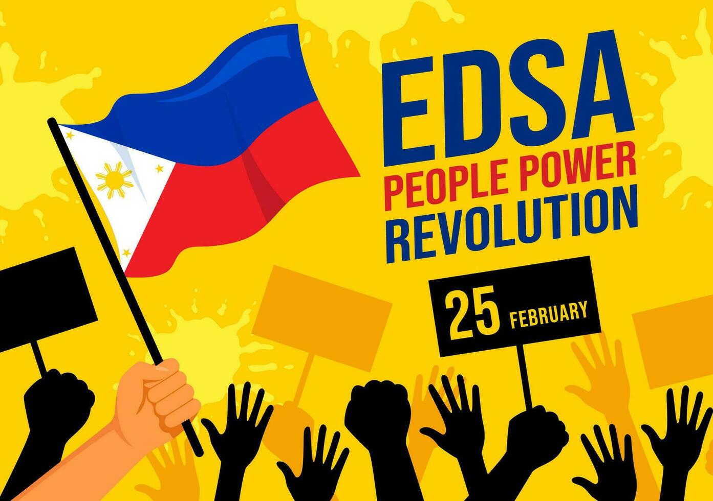 edsa personas poder revolución aniversario de filipino vector ilustración en febrero 25 con Filipinas bandera en fiesta plano dibujos animados antecedentes