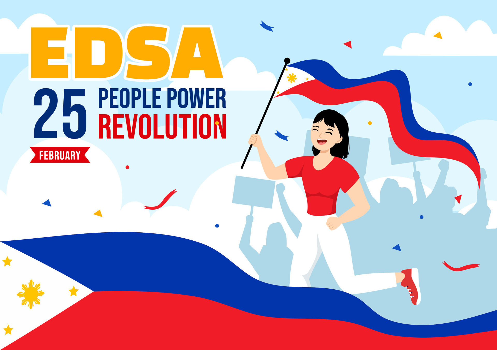 Edsa People Power Revolution Anniversary of Philippine Vector