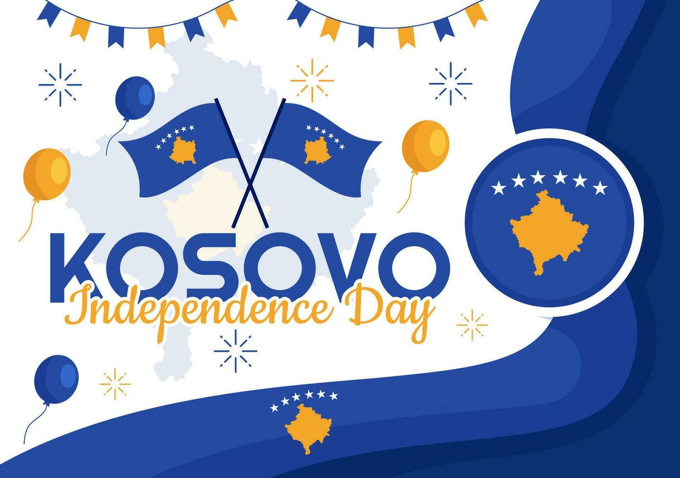 Kosovo independencia día vector ilustración en febrero 17 con ondulación bandera en contento república celebracion fiesta en plano dibujos animados antecedentes