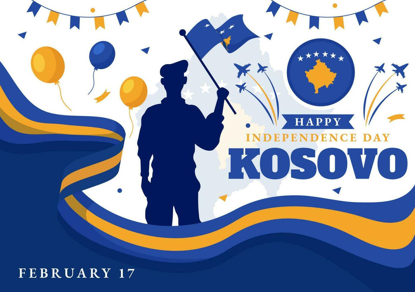 Kosovo Independence Day Vector Illustration on February 17 with Waving Flag in Happy Republic Celebration Holiday on Flat Cartoon Background