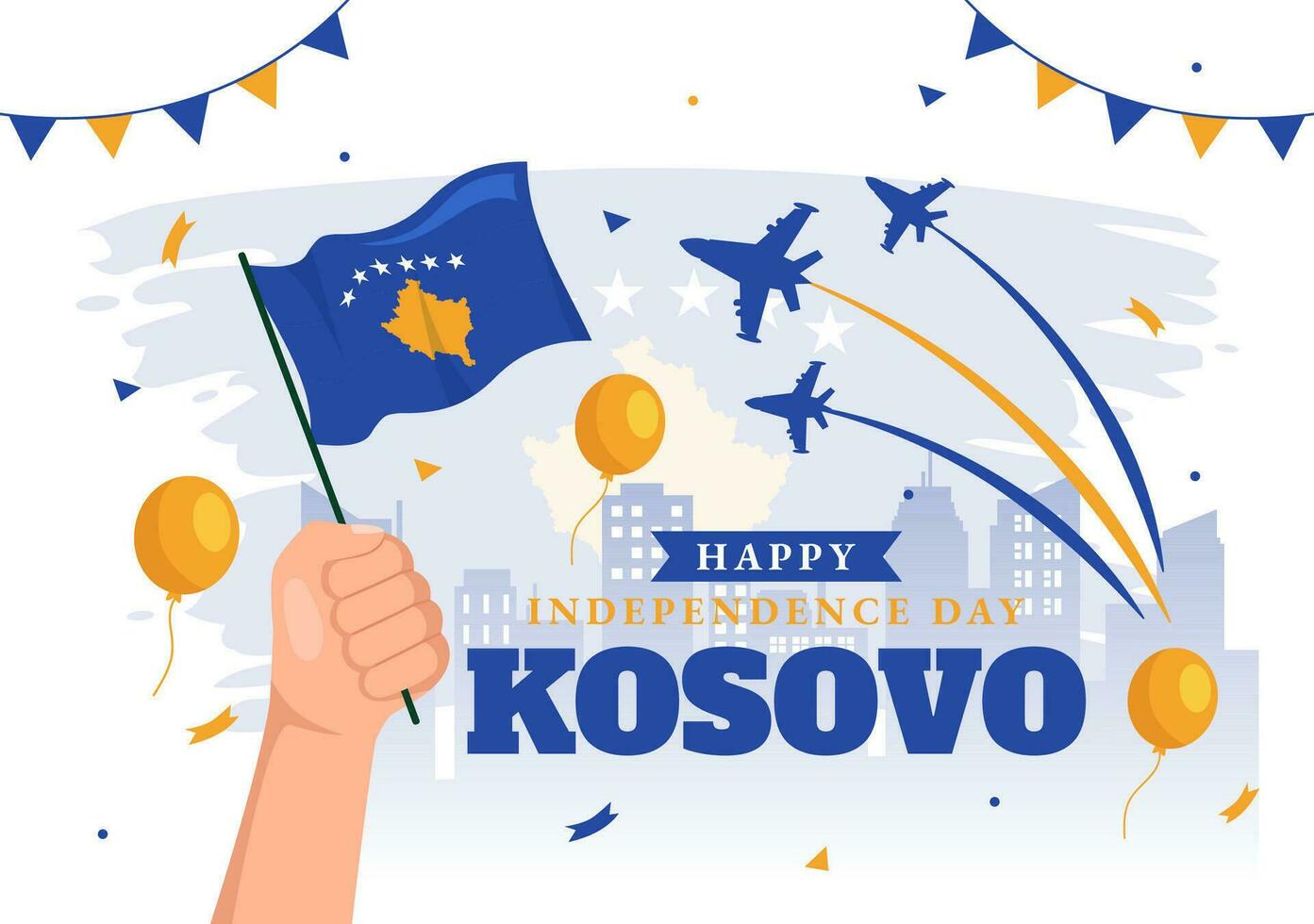 Kosovo independencia día vector ilustración en febrero 17 con ondulación bandera en contento república celebracion fiesta en plano dibujos animados antecedentes