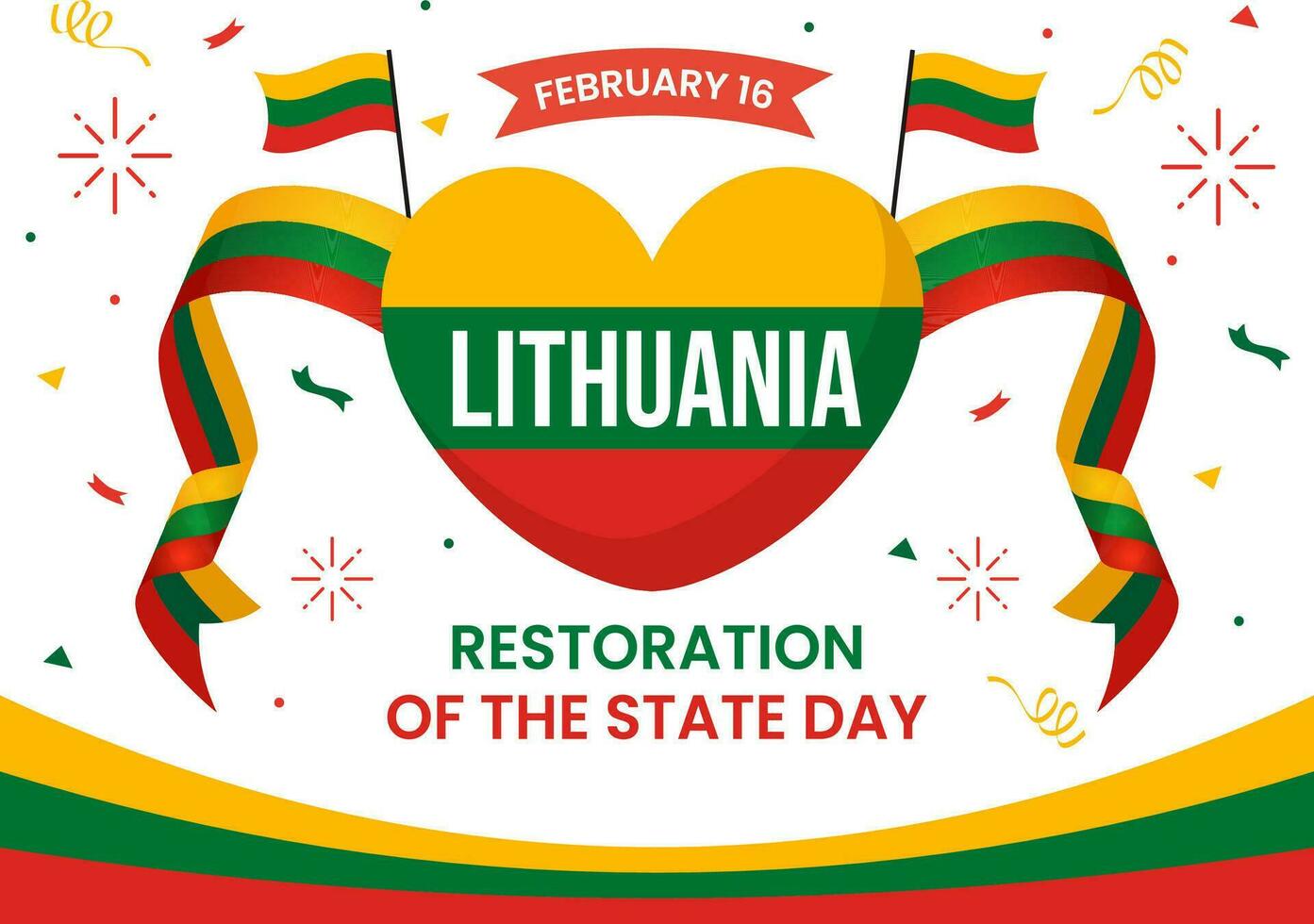 Lithuania Restoration of the State Day Vector Illustration on 16 February with Waving Flag in Happy Independence Holiday Flat Cartoon Background