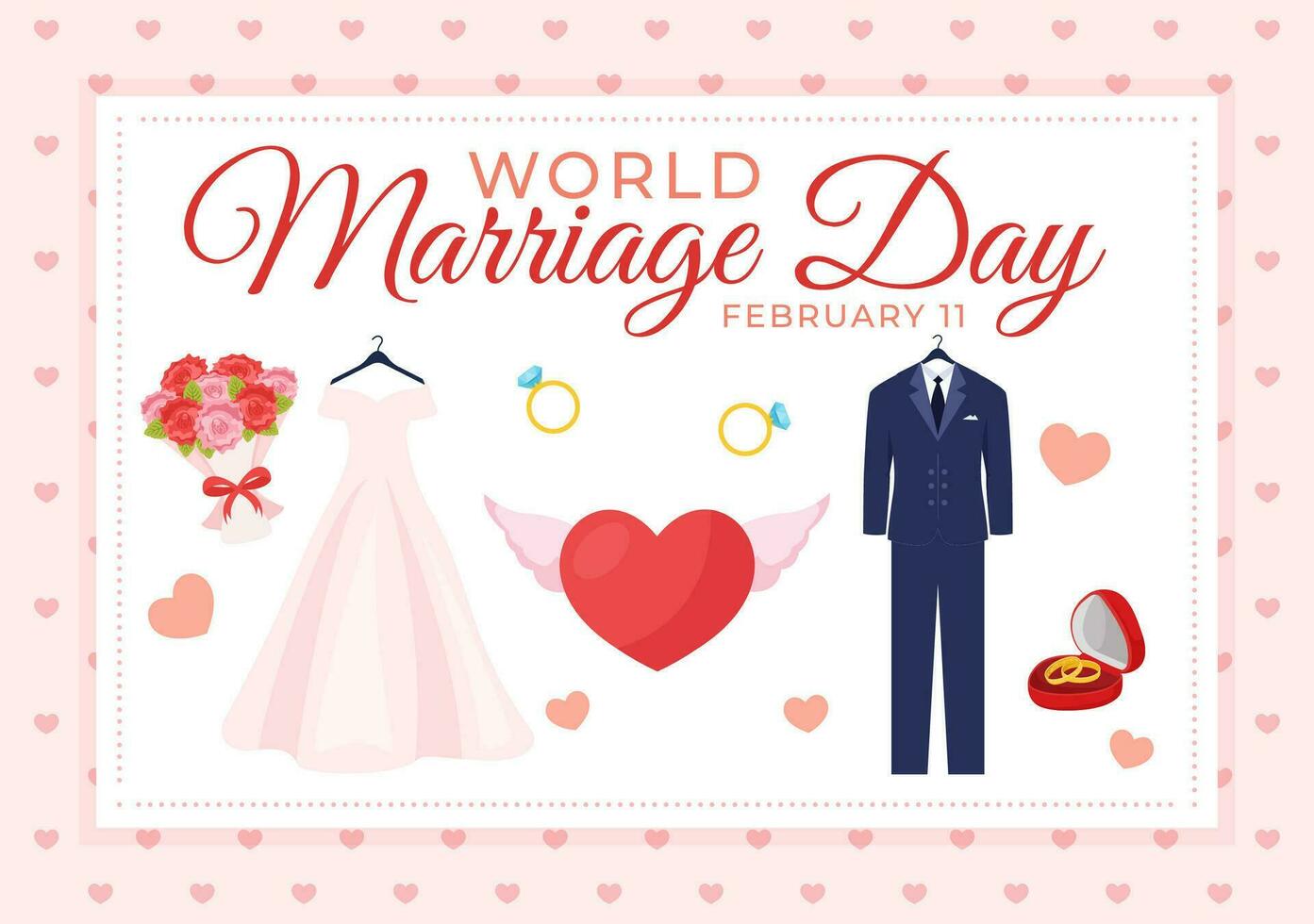 World Marriage Day Vector Illustration on February 12 with Ring of Love Symbol to Emphasize the Beauty and Loyalty of a Partner in Cartoon Background