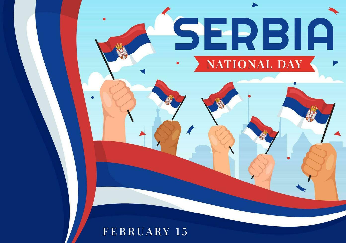 Serbia National Day Vector Illustration on 15 February with Waving Flag in Independence Holiday Celebration Flat Cartoon Background Design