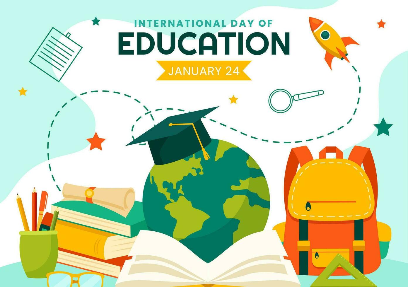 International Education Day Social Media Background Flat Cartoon Hand Drawn Templates Illustration vector