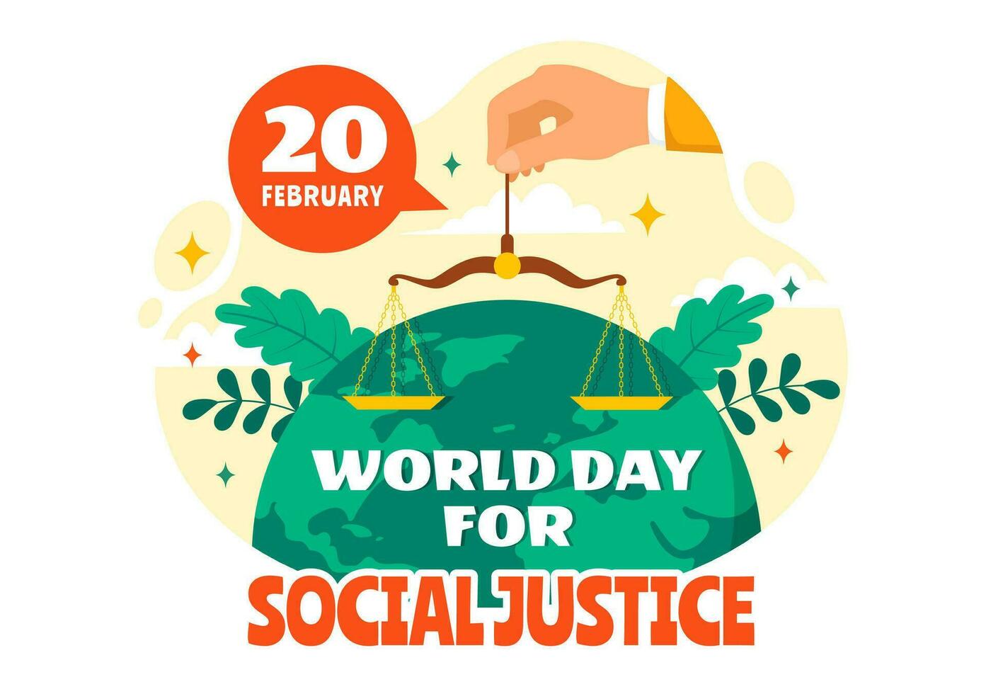 World Day of Social Justice Vector Illustration on February 20 with Scales or Hammer for a Just Relationship and Injustice Protection in Background