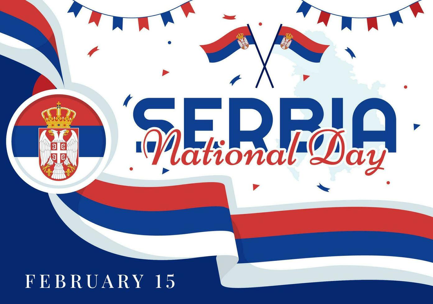 serbia nacional día vector ilustración en 15 febrero con ondulación bandera en independencia fiesta celebracion plano dibujos animados antecedentes diseño