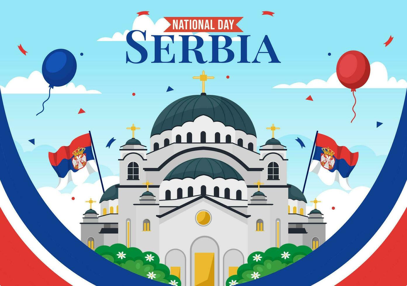 serbia nacional día vector ilustración en 15 febrero con ondulación bandera en independencia fiesta celebracion plano dibujos animados antecedentes diseño