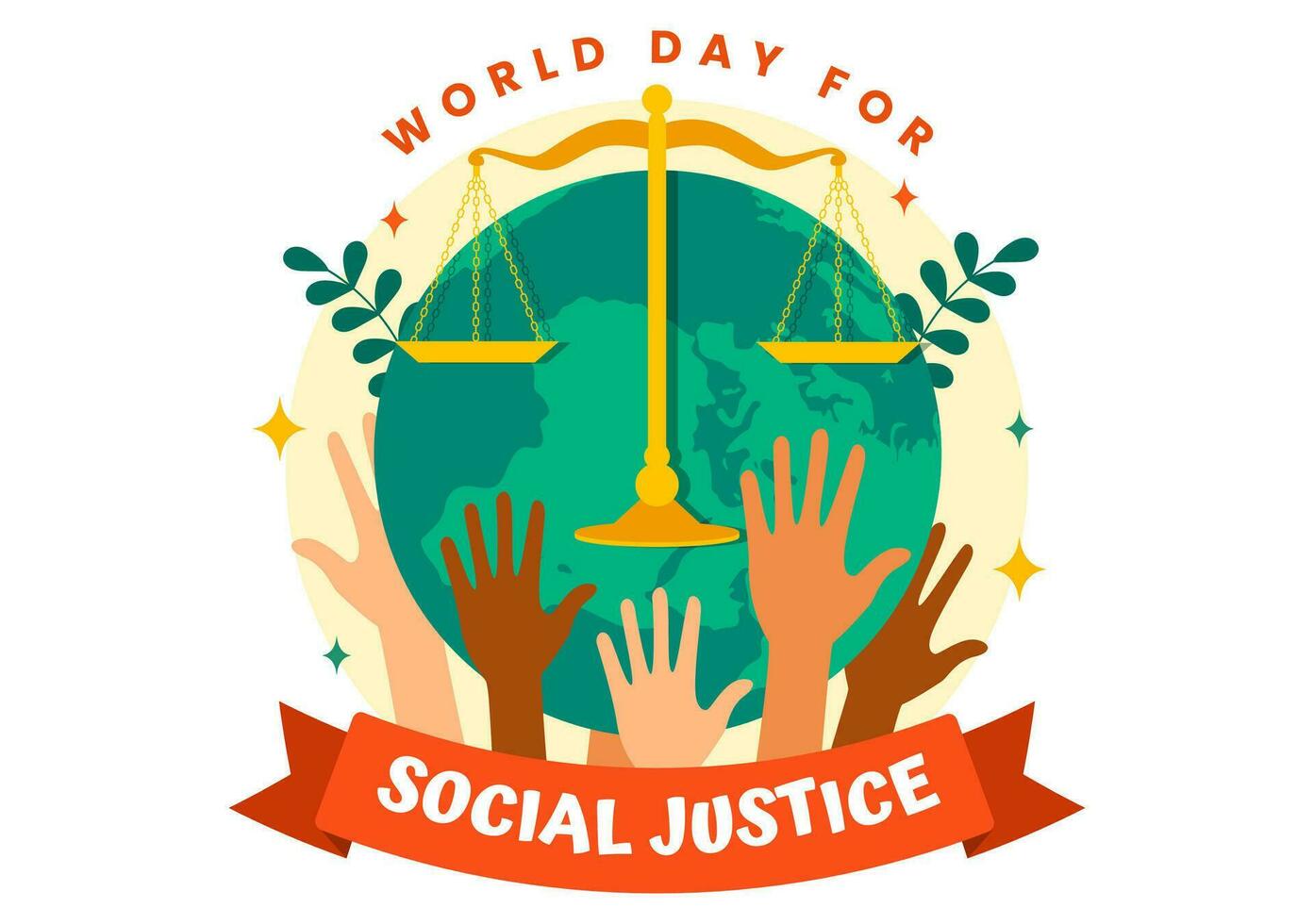 mundo día de social justicia vector ilustración en febrero 20 con escamas o martillo para un sólo relación y injusticia proteccion en antecedentes