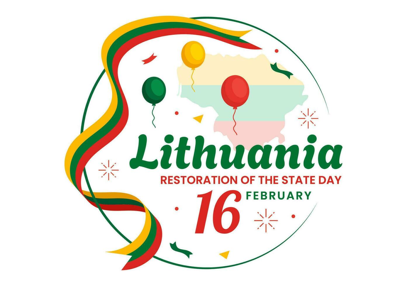 Lithuania Restoration of the State Day Vector Illustration on 16 February with Waving Flag in Happy Independence Holiday Flat Cartoon Background