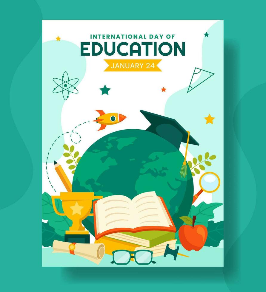 International Education Day Vertical Poster Flat Cartoon Hand Drawn Templates Background Illustration vector