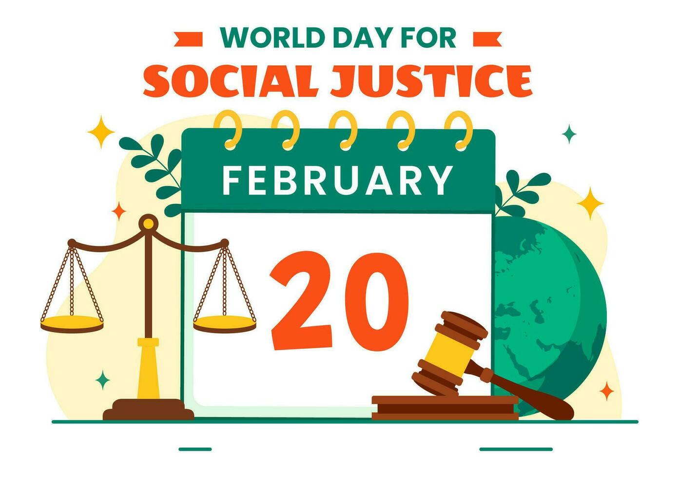 World Day of Social Justice Vector Illustration on February 20 with Scales or Hammer for a Just Relationship and Injustice Protection in Background