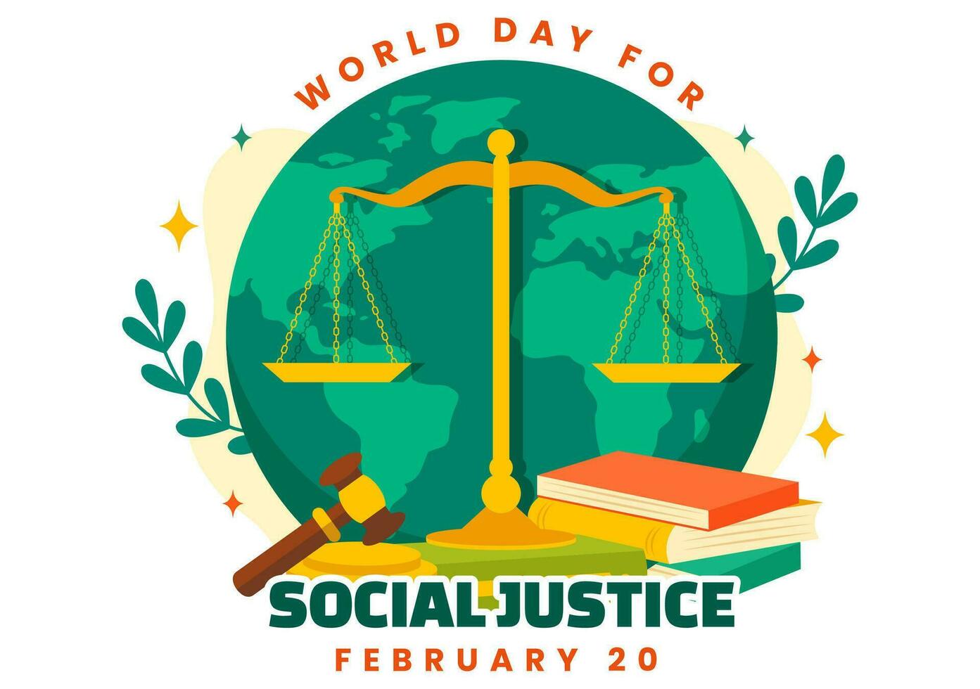 World Day of Social Justice Vector Illustration on February 20 with Scales or Hammer for a Just Relationship and Injustice Protection in Background