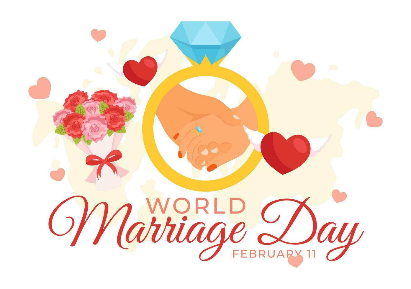 mundo matrimonio día vector ilustración en febrero 12 con anillo de amor símbolo a enfatizar el belleza y lealtad de un compañero en dibujos animados antecedentes