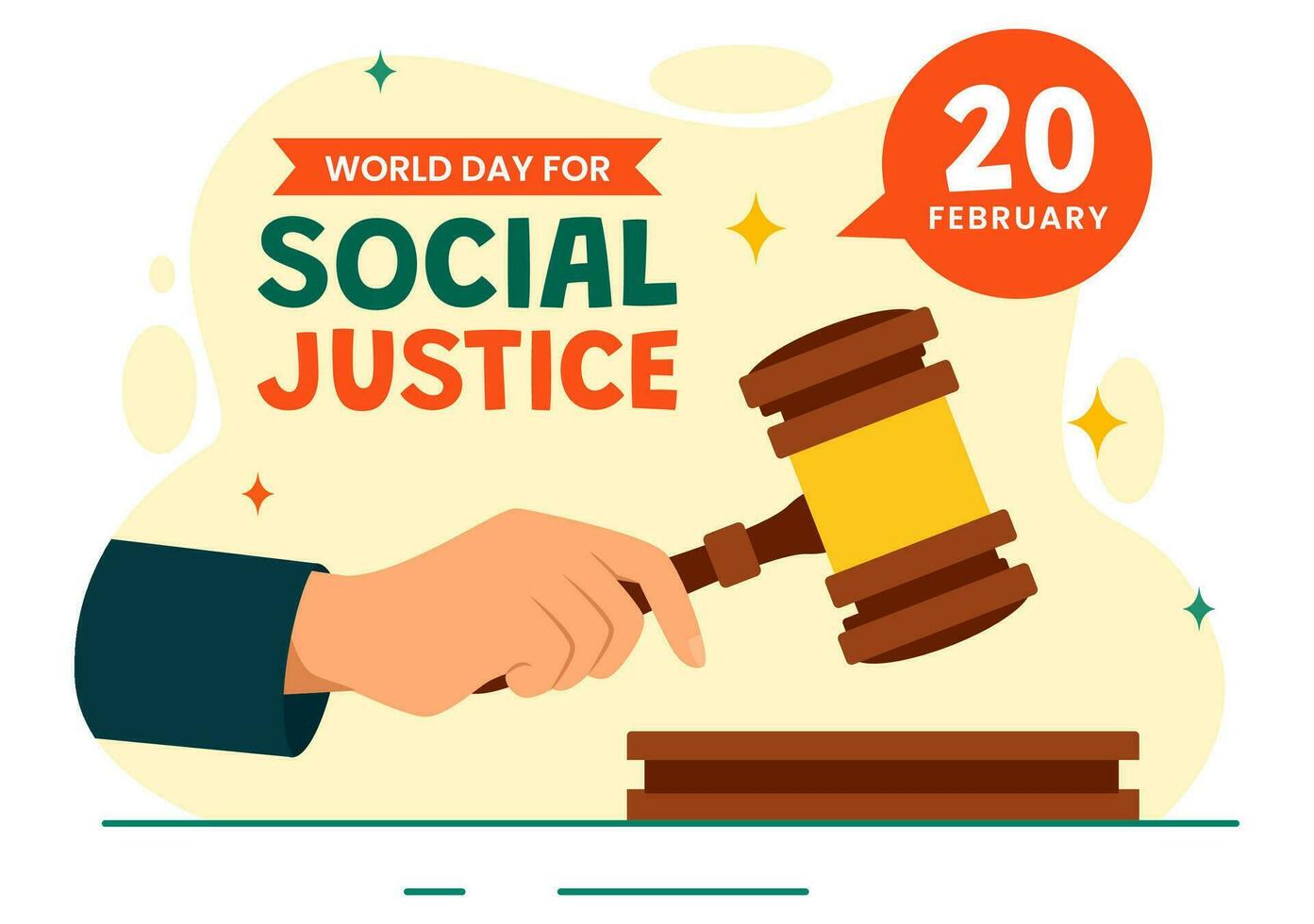 World Day of Social Justice Vector Illustration on February 20 with Scales or Hammer for a Just Relationship and Injustice Protection in Background